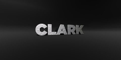 CLARK - hammered metal finish text on black studio - 3D rendered royalty free stock photo. This image can be used for an online website banner ad or a print postcard.