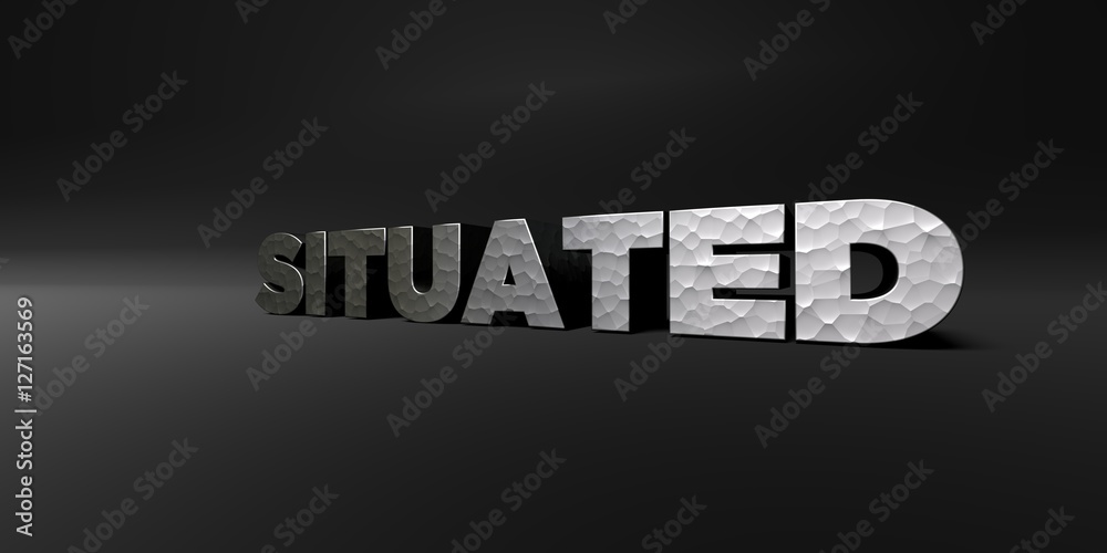 Fototapete situated - hammered metal finish text on black studio - 3d rendered royalty free stock photo. this i