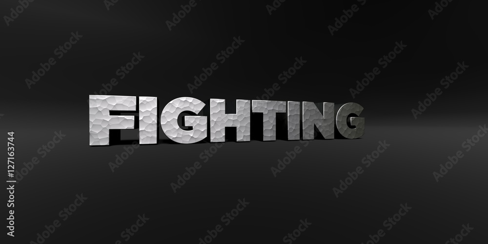Fototapete fighting - hammered metal finish text on black studio - 3d rendered royalty free stock photo. this i