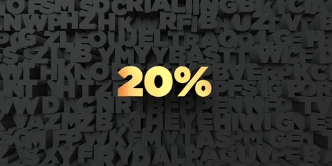 20% - Gold text on black background - 3D rendered royalty free stock picture. This image can be used for an online website banner ad or a print postcard.