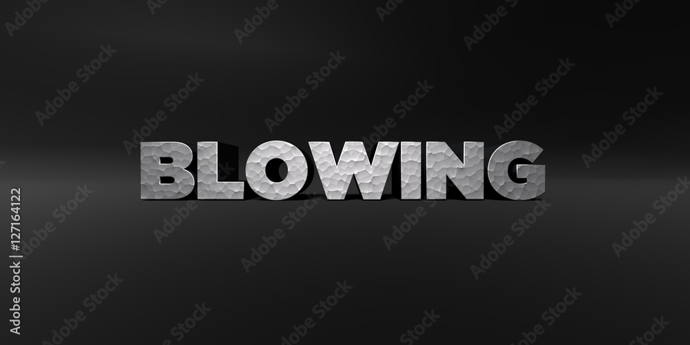 Fototapete BLOWING - hammered metal finish text on black studio - 3D rendered royalty free stock photo. This image can be used for an online website banner ad or a print postcard.