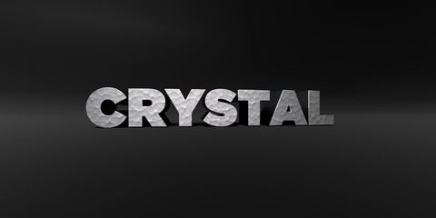 CRYSTAL - hammered metal finish text on black studio - 3D rendered royalty free stock photo. This image can be used for an online website banner ad or a print postcard.