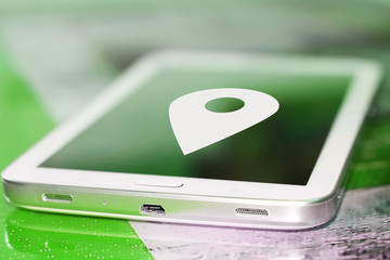 Symbol map pointer on the cell phone screen .