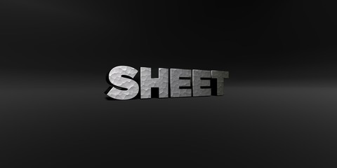 SHEET - hammered metal finish text on black studio - 3D rendered royalty free stock photo. This image can be used for an online website banner ad or a print postcard.