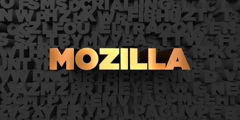 Mozilla - Gold text on black background - 3D rendered royalty free stock picture. This image can be used for an online website banner ad or a print postcard.