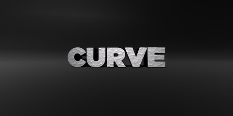 Obraz premium CURVE - hammered metal finish text on black studio - 3D rendered royalty free stock photo. This image can be used for an online website banner ad or a print postcard.