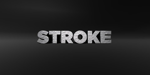 STROKE - hammered metal finish text on black studio - 3D rendered royalty free stock photo. This image can be used for an online website banner ad or a print postcard.