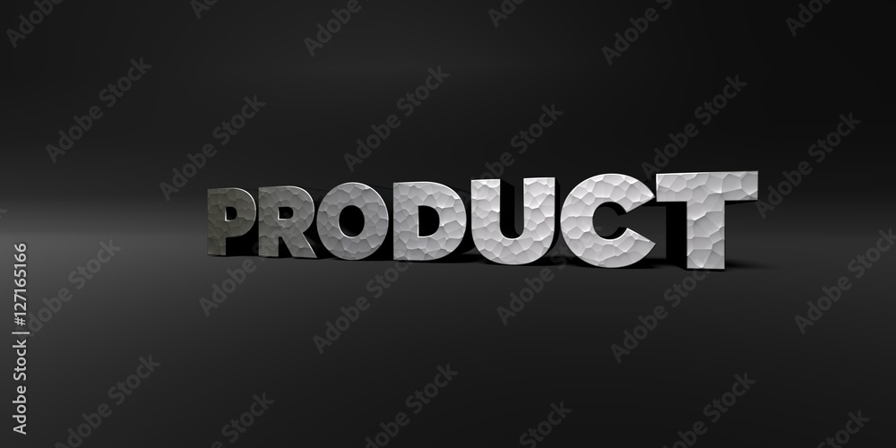 Fototapete product - hammered metal finish text on black studio - 3d rendered royalty free stock photo. this im