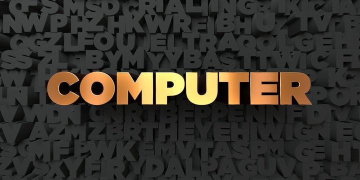 Computer - Gold text on black background - 3D rendered royalty free stock picture. This image can be used for an online website banner ad or a print postcard.