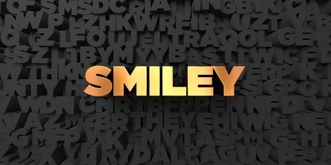 Smiley - Gold text on black background - 3D rendered royalty free stock picture. This image can be used for an online website banner ad or a print postcard.
