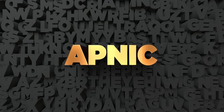 Apnic - Gold text on black background - 3D rendered royalty free stock picture. This image can be used for an online website banner ad or a print postcard.