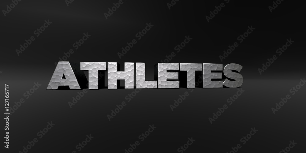 Fototapete athletes - hammered metal finish text on black studio - 3d rendered royalty free stock photo. this i