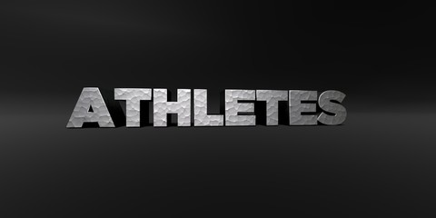 ATHLETES - hammered metal finish text on black studio - 3D rendered royalty free stock photo. This image can be used for an online website banner ad or a print postcard.