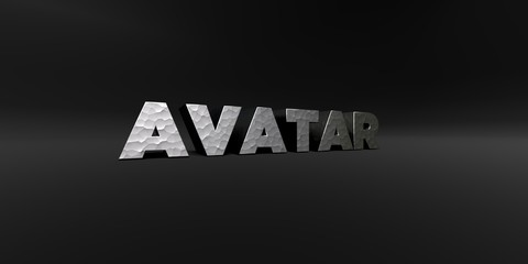 AVATAR - hammered metal finish text on black studio - 3D rendered royalty free stock photo. This image can be used for an online website banner ad or a print postcard.