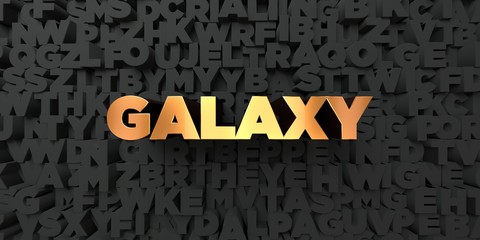 Galaxy - Gold text on black background - 3D rendered royalty free stock picture. This image can be used for an online website banner ad or a print postcard.