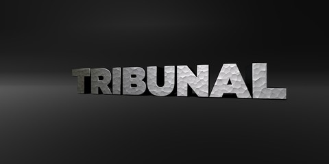 TRIBUNAL - hammered metal finish text on black studio - 3D rendered royalty free stock photo. This image can be used for an online website banner ad or a print postcard.