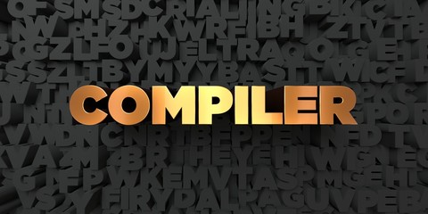 Compiler - Gold text on black background - 3D rendered royalty free stock picture. This image can be used for an online website banner ad or a print postcard.