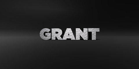 GRANT - hammered metal finish text on black studio - 3D rendered royalty free stock photo. This image can be used for an online website banner ad or a print postcard.