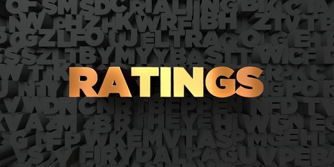 Ratings - Gold text on black background - 3D rendered royalty free stock picture. This image can be used for an online website banner ad or a print postcard.