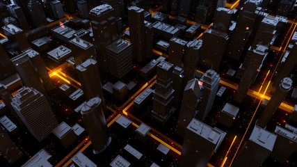 Digital 3d rendering city. Light trails symbolise data travelling in modern city. Flowing data particles and random shapes. Detailed illustration. © Alexey Brin