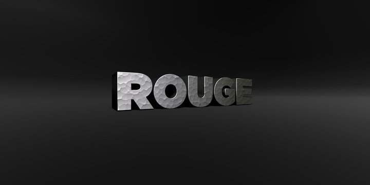 ROUGE - hammered metal finish text on black studio - 3D rendered royalty free stock photo. This image can be used for an online website banner ad or a print postcard.