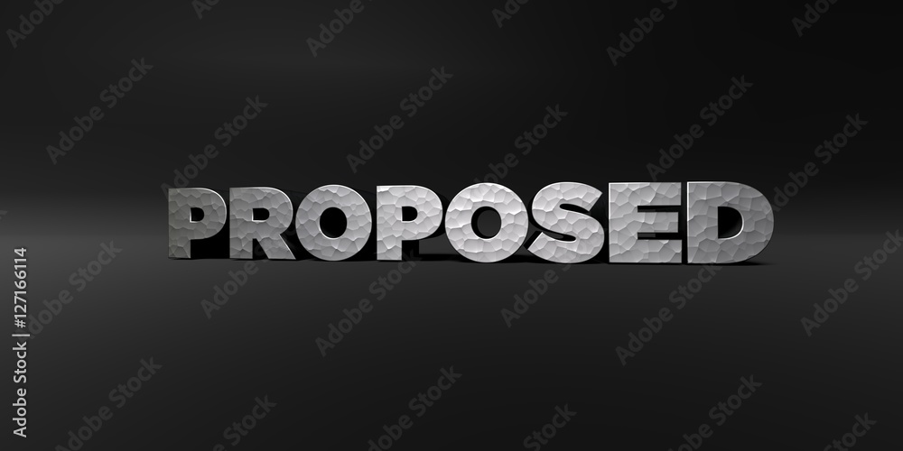 Fototapete proposed - hammered metal finish text on black studio - 3d rendered royalty free stock photo. this i