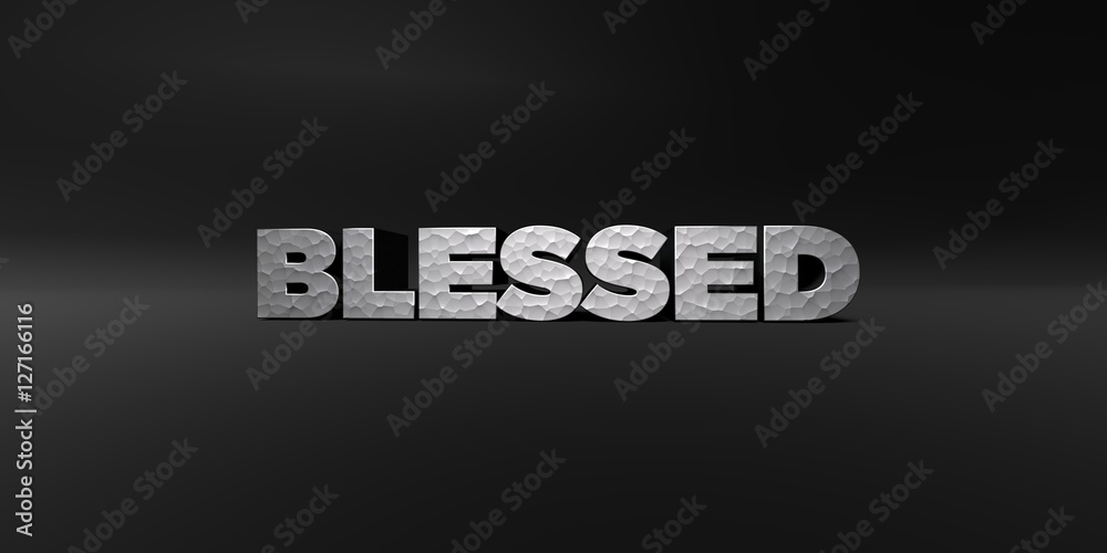 Fototapete blessed - hammered metal finish text on black studio - 3d rendered royalty free stock photo. this im