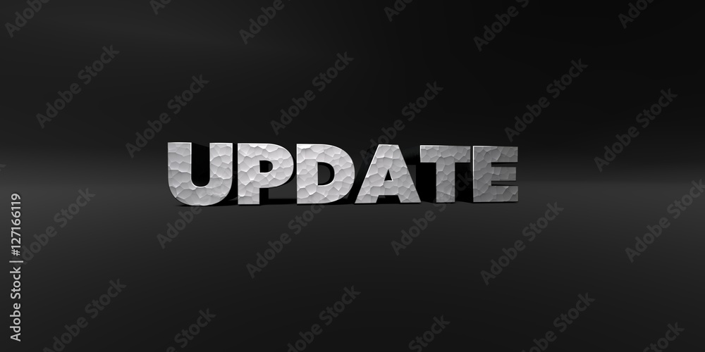Fototapete update - hammered metal finish text on black studio - 3d rendered royalty free stock photo. this ima