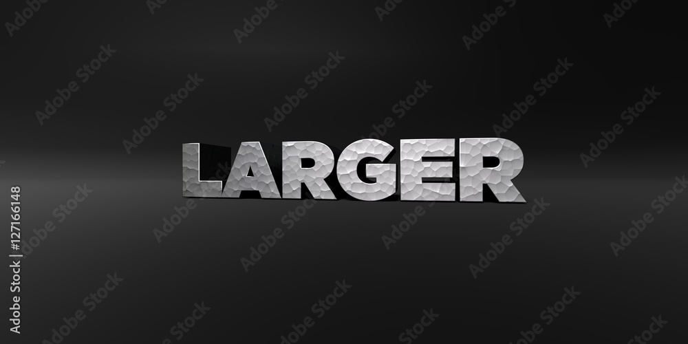 Fototapete larger - hammered metal finish text on black studio - 3d rendered royalty free stock photo. this ima