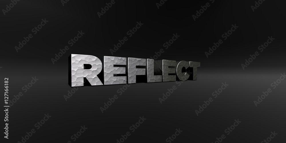 Fototapete reflect - hammered metal finish text on black studio - 3d rendered royalty free stock photo. this im