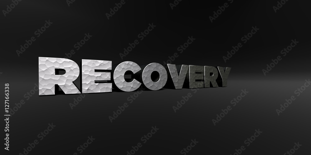 Fototapete recovery - hammered metal finish text on black studio - 3d rendered royalty free stock photo. this i