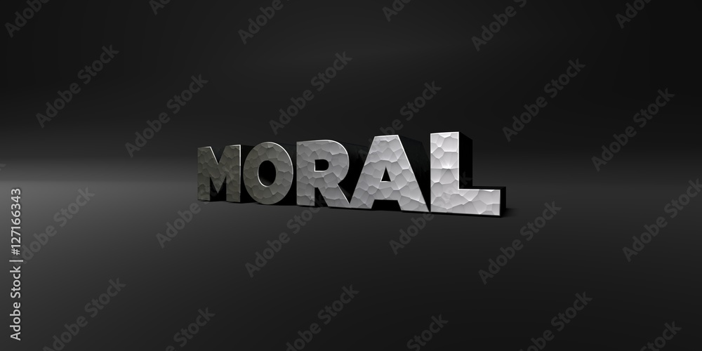 Fototapete moral - hammered metal finish text on black studio - 3d rendered royalty free stock photo. this imag