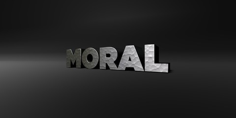 MORAL - hammered metal finish text on black studio - 3D rendered royalty free stock photo. This image can be used for an online website banner ad or a print postcard.