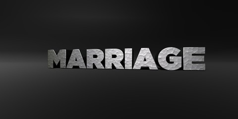 MARRIAGE - hammered metal finish text on black studio - 3D rendered royalty free stock photo. This image can be used for an online website banner ad or a print postcard.