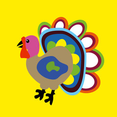 Vector Illustration cartoon turkey. Happy Thanksgiving day concept. Yellow background
