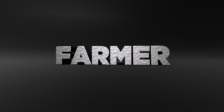 FARMER - hammered metal finish text on black studio - 3D rendered royalty free stock photo. This image can be used for an online website banner ad or a print postcard.