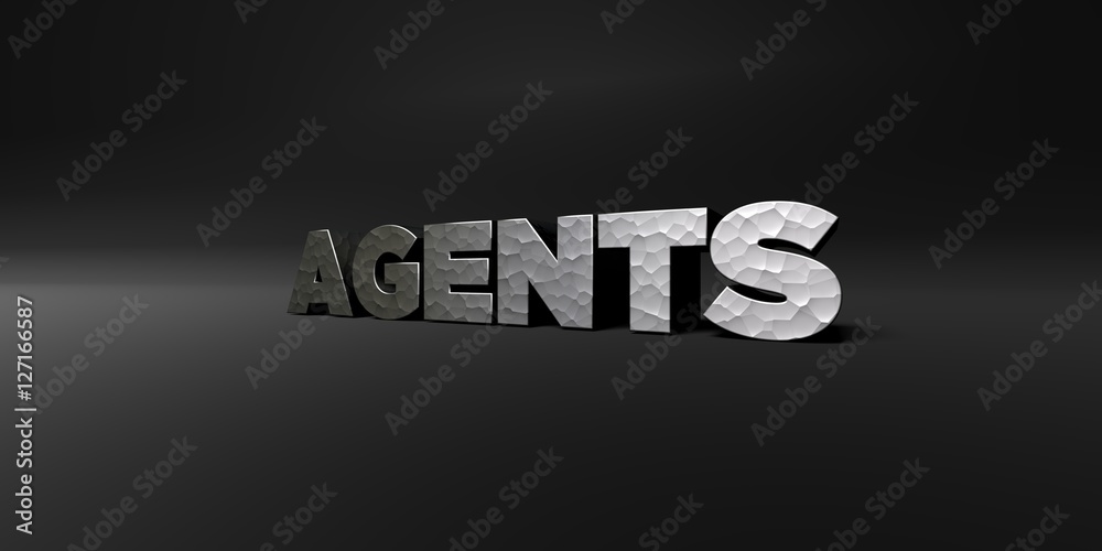 Fototapete agents - hammered metal finish text on black studio - 3d rendered royalty free stock photo. this ima