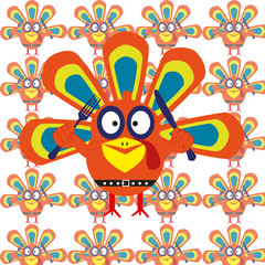 Vector Illustration cartoon turkey. Happy Thanksgiving day concept. Background pattern