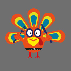 Vector Illustration cartoon turkey. Happy Thanksgiving concept. Colorful flat design