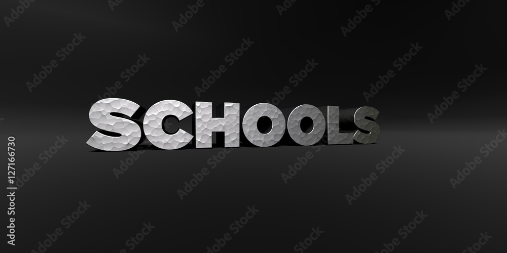 Fototapete schools - hammered metal finish text on black studio - 3d rendered royalty free stock photo. this im