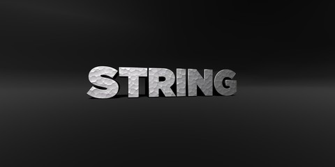 STRING - hammered metal finish text on black studio - 3D rendered royalty free stock photo. This image can be used for an online website banner ad or a print postcard.