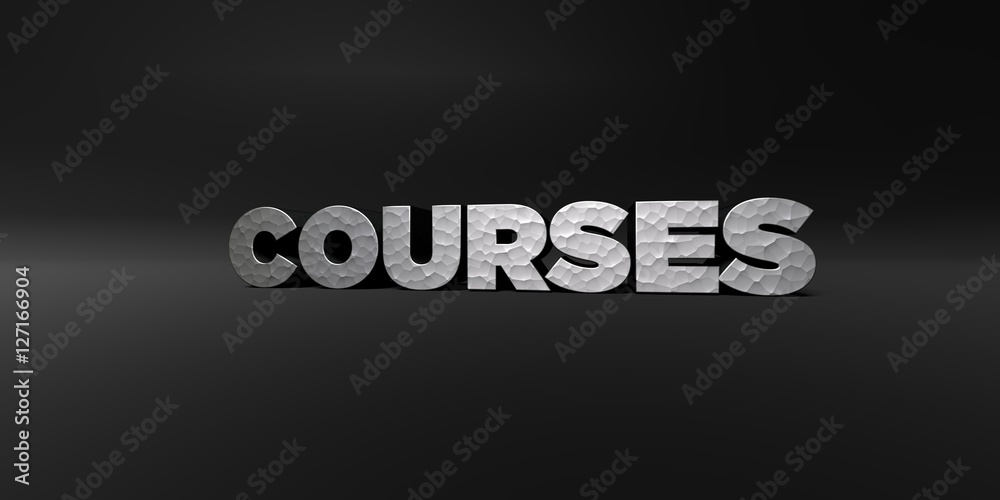 Fototapete courses - hammered metal finish text on black studio - 3d rendered royalty free stock photo. this im