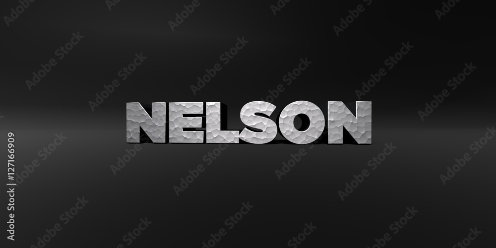 Fototapete nelson - hammered metal finish text on black studio - 3d rendered royalty free stock photo. this ima