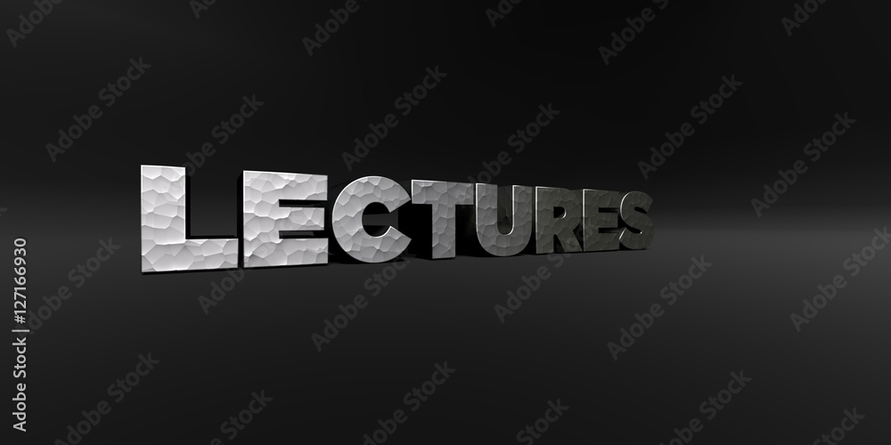 Fototapete lectures - hammered metal finish text on black studio - 3d rendered royalty free stock photo. this i
