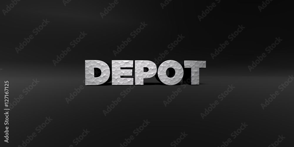 Fototapete depot - hammered metal finish text on black studio - 3d rendered royalty free stock photo. this imag
