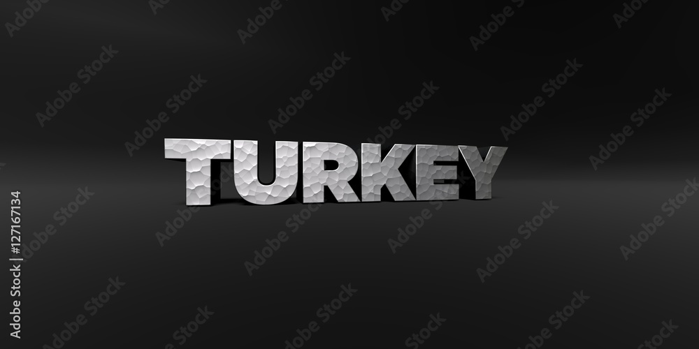 Fototapete turkey - hammered metal finish text on black studio - 3d rendered royalty free stock photo. this ima