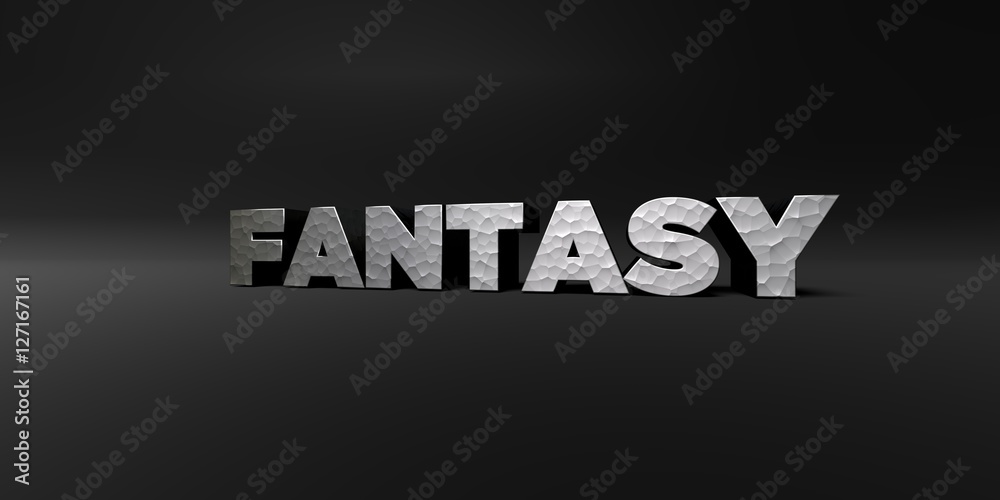 Fototapete fantasy - hammered metal finish text on black studio - 3d rendered royalty free stock photo. this im