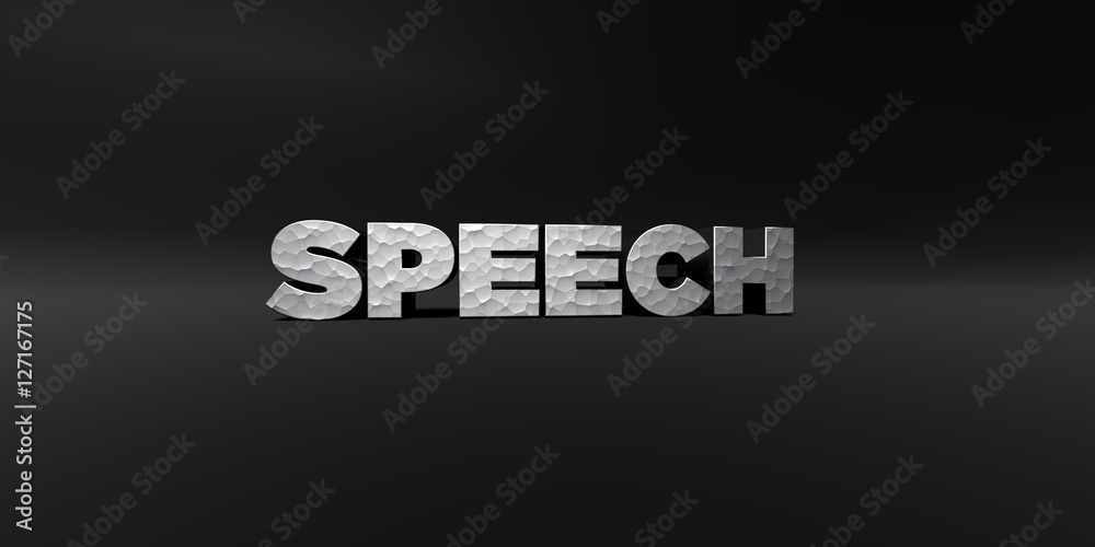 Fototapete speech - hammered metal finish text on black studio - 3d rendered royalty free stock photo. this ima