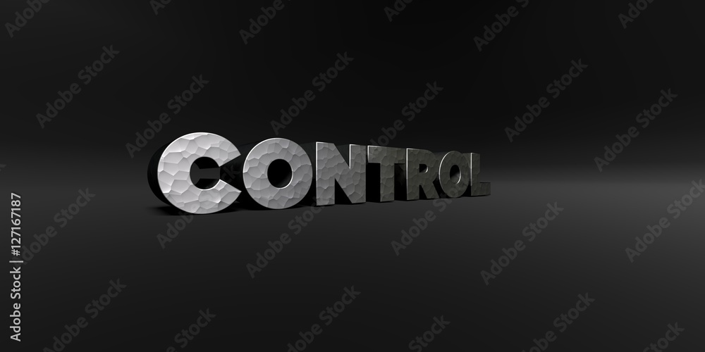 Fototapete control - hammered metal finish text on black studio - 3d rendered royalty free stock photo. this im