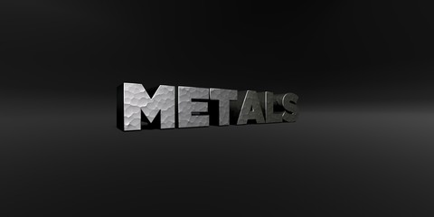 METALS - hammered metal finish text on black studio - 3D rendered royalty free stock photo. This image can be used for an online website banner ad or a print postcard.